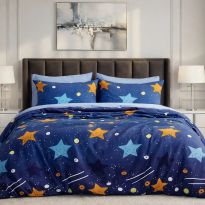 Lenjerie pat dublu ELVO Economy 6 piese Peisaj nocturn Albastru LEE3