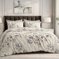 Lenjerie pat dublu ELVO Economy 6 piese Flori Crem/Portocaliu LEE5