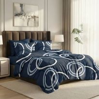 Lenjerie pat dublu ELVO Economy 6 piese Cercuri Albastru LEE6