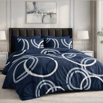 Lenjerie pat dublu ELVO Economy 6 piese Cercuri Albastru LEE6