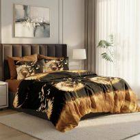 Lenjerie pat dublu ELVO Economy 6 piese Eleganta Maro/Negru LEE7