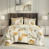 Lenjerie pat dublu ELVO Economy 6 piese Lalele Alb/Galben LEE8