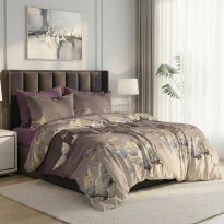 Lenjerie pat dublu ELVO Economy 6 piese Fluturi Mov/Bej LEE9