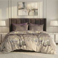 Lenjerie pat dublu ELVO Economy 6 piese Fluturi Mov/Bej LEE9