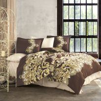 Lenjerie pat premium Lux Satin 100% Bumbac, 4 piese king size, cearsaf 240x260 cm, pilota 200x220 cm, 2 fete perne 50x70 cm, Maro Elegant, Artesa V1