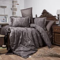 Lenjerie pat premium Lux Satin 100% Bumbac, 4 piese king size, cearsaf 240x260 cm, pilota 200x220 cm, 2 fete perne 50x70 cm, Maro Elegant, Kavala V1
