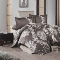 Lenjerie pat premium Lux Satin 100% Bumbac, 4 piese king size, cearsaf 240x260 cm, pilota 200x220 cm, 2 fete perne 50x70 cm, Maro Elegant, Melrose V1