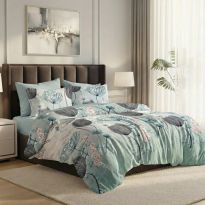 Lenjerie pat dublu ELVO Economy 6 piese Moderna Turcoaz/Gri LEE11