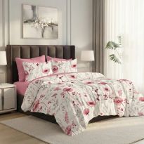 Lenjerie pat dublu ELVO Economy 6 piese Floricele Alb/Roz LEE15