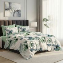 Lenjerie pat dublu ELVO Economy 6 piese Eleganta Alb/Verde LEE16