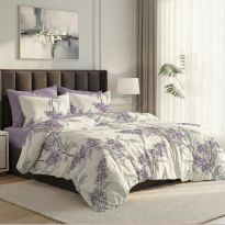 Lenjerie pat dublu ELVO Economy 6 piese Moderna Alb/Lila LEE19