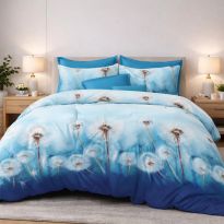 Lenjerie pat bumbac Finet 6 piese PROMO cu husă saltea 160x200 sau 180x200 cm, pilotă 200x220 cm, 2 fețe pernă 50x70 și 70x70 cm, Albastru/Maro, Ralex Pucioasa