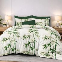 Lenjerie pat bumbac Finet 6 piese PROMO cu husă saltea 160x200 sau 180x200 cm, pilotă 200x220 cm, 2 fețe pernă 50x70 și 70x70 cm, Crem/Verde, Ralex Pucioasa