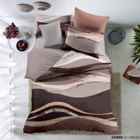 Lenjerie de pat dublu Poplin Percalle imprimat Bumbac 100%, 4 piese, cearsaf 240x260 cm, pilota 200x230 cm, 2 fete perne 50x70 cm, Maro Modern, Pucioasa
