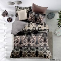 Lenjerie de pat dublu Poplin Percalle imprimat Bumbac 100%, 4 piese, cearsaf 240x260 cm, pilota 200x230 cm, 2 fete perne 50x70 cm, Imprimeu elegant Maro, Pucioasa
