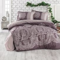 Lenjerie pat dublu Bumbac 100% Ranforce 4 piese extra large, cearsaf pat 240x260 cm, pilota 200x220 cm, 2 fete perne 50x70 cm, Maro OSLO V2