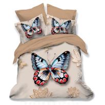 Lenjerie de pat dublu bumbac Finet 3D 6 piese 220 x 240 cm, Fluturas coloarat, Bej, Pucioasa FN3D45
