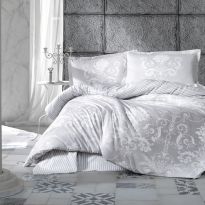 Lenjerie pat dublu Bumbac 100% Ranforce 4 piese extra large, cearsaf pat 240x260 cm, pilota 200x220 cm, 2 fete perne 50x70 cm, Gri ALONE V1