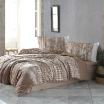 Lenjerie pat dublu Bumbac 100% Ranforce 4 piese extra large, cearsaf pat 240x260 cm, pilota 200x220 cm, 2 fete perne 50x70 cm, Bej COZA V1