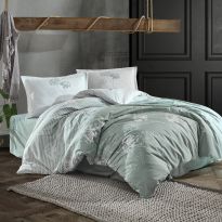 Lenjerie pat dublu Bumbac 100% Ranforce 4 piese extra large, cearsaf pat 240x260 cm, pilota 200x220 cm, 2 fete perne 50x70 cm, Verde LUVI 