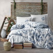 Lenjerie pat dublu Bumbac 100% Ranforce 4 piese extra large, cearsaf pat 240x260 cm, pilota 200x220 cm, 2 fete perne 50x70 cm, Albastru MIAROSA V1