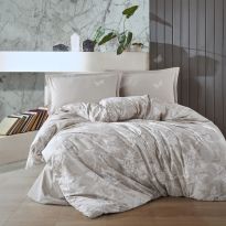 Lenjerie pat dublu Bumbac 100% Ranforce 4 piese extra large, cearsaf pat 240x260 cm, pilota 200x220 cm, 2 fete perne 50x70 cm, Bej NATUR V2