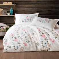 Lenjerie pat dublu Bumbac 100% Ranforce 4 piese extra large, cearsaf pat 240x260 cm, pilota 200x220 cm, 2 fete perne 50x70 cm, Bej / Roz PALITRA V1
