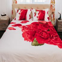 Lenjerie pat dublu Bumbac 100% Ranforce 4 piese extra large, cearsaf pat 240x260 cm, pilota 200x220 cm, 2 fete perne 50x70 cm, Alb / Rosu RNF_5