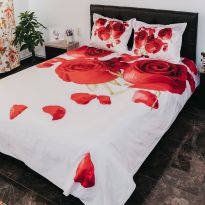 Lenjerie pat dublu Bumbac 100% Ranforce 4 piese extra large, cearsaf pat 240x260 cm, pilota 200x220 cm, 2 fete perne 50x70 cm, Alb / Rosu RNF_8