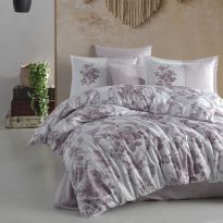 Lenjerie pat premium Lux Satin 100% Bumbac, 4 piese king size, cearsaf 240x260 cm, pilota 200x220 cm, 2 fete perne 50x70 cm, Roz Elegant, Freda