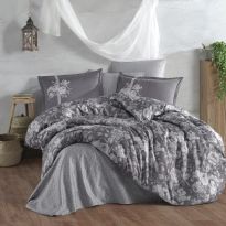Lenjerie pat premium Lux Satin 100% Bumbac, 4 piese king size, cearsaf 240x260 cm, pilota 200x220 cm, 2 fete perne 50x70 cm, Gri Elegant, Monica V2