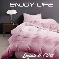 Lenjerie pat Finet Enjoy Life 4 piese, cearșaf pat 240x260 cm, pilotă 200x230 cm, 2 fețe perne 50x70 cm, Alb-Roz