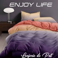 Lenjerie pat Finet Enjoy Life 4 piese, cearșaf pat 240x260 cm, pilotă 200x230 cm, 2 fețe perne 50x70 cm, Portocaliu-Mov