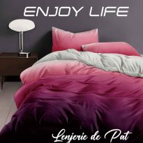 Lenjerie pat Finet Enjoy Life 4 piese, cearșaf pat 240x260 cm, pilotă 200x230 cm, 2 fețe perne 50x70 cm, Roz Fucsia
