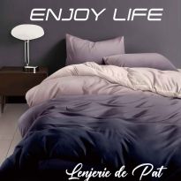 Lenjerie pat Finet Enjoy Life 4 piese, cearșaf pat 240x260 cm, pilotă 200x230 cm, 2 fețe perne 50x70 cm, Bej-Mov
