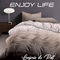 Lenjerie pat Finet Enjoy Life 4 piese, cearșaf pat 240x260 cm, pilotă 200x230 cm, 2 fețe perne 50x70 cm, Bej-Maro