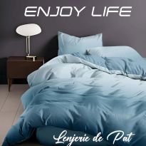 Lenjerie pat Finet Enjoy Life 4 piese, cearșaf pat 240x260 cm, pilotă 200x230 cm, 2 fețe perne 50x70 cm, Turcoaz