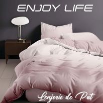 Lenjerie pat Finet Enjoy Life 4 piese, cearșaf pat 240x260 cm, pilotă 200x230 cm, 2 fețe perne 50x70 cm, Alb-Maro