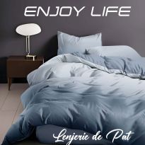 Lenjerie pat Finet Enjoy Life 4 piese, cearșaf pat 240x260 cm, pilotă 200x230 cm, 2 fețe perne 50x70 cm, Albastru