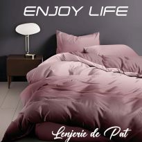 Lenjerie pat Finet Enjoy Life 4 piese, cearșaf pat 240x260 cm, pilotă 200x230 cm, 2 fețe perne 50x70 cm, Vișiniu