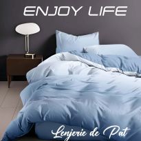 Lenjerie pat Finet Enjoy Life 4 piese, cearșaf pat 240x260 cm, pilotă 200x230 cm, 2 fețe perne 50x70 cm, Alb-Bleu