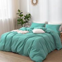 Lenjerie de pat dublu Percalle cu 2 fete UNI Bumbac 100% 6 piese cearsaf pat 240x260 cm, pilota 200x230 cm, 2 fete perne 50x70 cm, 2 fete perne 70x70 cm, Verde Mint, Pucioasa