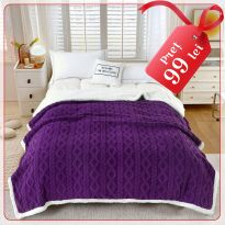 Patura cu blanita model tip Tricot, pentru pat dublu 200 x 230 cm, Mov