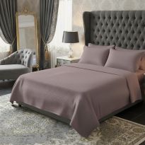Lenjerie pat dublu extra large Creponata 100% Bumbac UNI, cearsaf pat 240x260 cm, pilota 200x230 cm, 2 fete perna 50x70 cm, MOV, Ralex Pucioasa