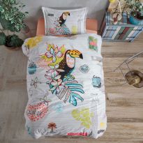 Lenjerie pat 1 persoana Bumbac 100% Ranforce 3 piese cearsaf pat 180x240 cm, pilota 160x220 cm, 1 fata perna 50x70 cm, Clasy, Paradise