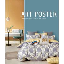 Lenjerie pat dublu 6 piese Percale Bumbac 100%, 6 piese, cu husa saltea 160x200 sau 180x200 cm, pilota 200x230 cm, 2 fete perna 50x70 cm si 70x70 cm, Modern Mov / Galben, Pucioasa