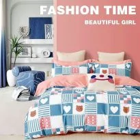 Lenjerie de pat o persoana Percalle imprimat Bumbac 100% 3 piese cearsaf pat 160x240 cm, pilota 150x220 cm, fata perna 50x70 cm, Ursulet Roz / Albastru, Pucioasa