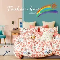 Lenjerie de pat o persoana Percalle imprimat Bumbac 100% 3 piese cearsaf pat 160x240 cm, pilota 150x220 cm, fata perna 50x70 cm, Curcubeu love Rosu, Pucioasa