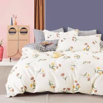 Lenjerie pat dublu 6 piese Percale Bumbac 100%, 6 piese, cu husa saltea 160x200 sau 180x200 cm, pilota 200x230 cm, 2 fete perna 50x70 cm si 70x70 cm, Moderna Crem / Gri, Pucioasa