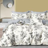 Lenjerie pat dublu 6 piese Percale Bumbac 100%, 6 piese, cu husa saltea 160x200 sau 180x200 cm, pilota 200x230 cm, 2 fete perna 50x70 cm si 70x70 cm, Moderna Bej / Gri, Pucioasa